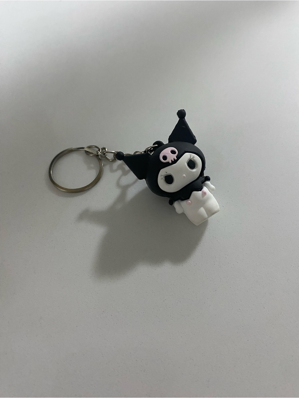 Kuromi-Inspired Black & White Character Keychain - Cute Phone Holster Charm